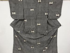 アンティーク　遠州椿模様織り出し本真綿結城紬80亀甲単衣着物